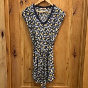 Geometric Patterned Dress with Yellow and Blue Accents